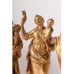 Lot of five allegorical sculptures second half of the 18th century 30 x 10 cm in gilded wood and carved in the round, taken from classical models State of conservation: missing parts, breakages and wear on the gilding., Lot of five allegorical sculptures 