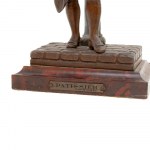 Table lamp, late 19th early 20th century 44 x 14 x 10 cm with sculpture of a pastry chef and red marble base, signed Bouret. State of preservation: good., Table lamp, late 19th early 20th century 44 x 14 x 10 cm with sculpture of a pastry chef and red mar