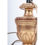 Pair of palm holders 19th century 22 x 10 cm made of gilded wood, carved in the shape of a pine cone tapered towards the bottom with leaves along the edge, electrified. State of conservation: wear to the gilding as per use over time., Pair of palm holders
