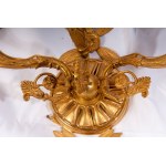 Lot of eight wall sconces second half of the 20th century of which: four two-light crystal and brass lamps, two three-light gilded bronze lamps with palmette decorations and two drop-shaped brass lamps. State of preservation: very good., Lot of eight wall