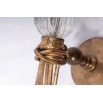 Lot of eight wall sconces second half of the 20th century of which: four two-light crystal and brass lamps, two three-light gilded bronze lamps with palmette decorations and two drop-shaped brass lamps. State of preservation: very good., Lot of eight wall
