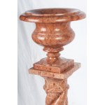 Bell vase with twisted column as a base 20th century vase 34 x 42 x 19 cm; total 115 x 24 cm in pink Verona marble. State of preservation: very good, Bell vase with twisted column as a base 20th century vase 34 x 42 x 19 cm; total 115 x 24 cm in pink Vero