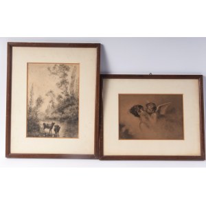 lot of two drawings late 19th early 20th century charcoal on paper 25 x 17 cm; 16 x 22 cm in frame. Condition: good, a small lack on paper, lot of two drawings late 19th early 20th century charcoal on paper 25 x 17 cm; 16 x 22 cm in frame. Condition: good