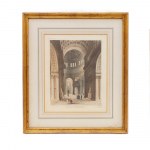 Lot of four multiples on paper with interior views late 19th century early 20th century with different subjects and sizes in a golden frame. State of preservation: good., Lot of four multiples on paper with interior views late 19th century early 20th cent