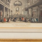 Lot of four multiples on paper with interior views late 19th century early 20th century with different subjects and sizes in a golden frame. State of preservation: good., Lot of four multiples on paper with interior views late 19th century early 20th cent