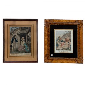 Lot of two multiples on paper with different sizes and subjects 19th/20th century within frame. State of conservation: stains and colour losses., Lot of two multiples on paper with different sizes and subjects 19th/20th century within frame. State of cons