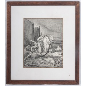 Illustration from the Divine Comedy with Dante and Charon multiple on paper in off set 30 x 24 cm framed, signed. State of preservation: very good, Illustration from the Divine Comedy with Dante and Charon multiple on paper in off set 30 x 24 cm framed, s