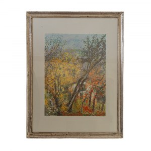 House in the woods in spring, multiple on paper 60 x 45 cm pa in frame. Good state of preservation., House in the woods in spring, multiple on paper 60 x 45 cm pa in frame. Good state of preservation.
