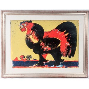 Rooster, multiple on paper 1978 50 x 70 cm signed and numbered 35/80 in frame. With authentication on paper by the artistic center &quot;G. PUCCINI&quot; State of preservation: very good, Rooster, multiple on paper 1978 50 x 70 cm signed and numbered 35/8