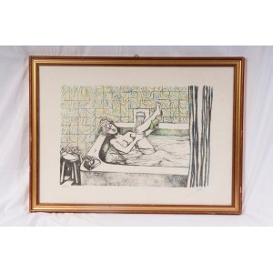 Woman in the bathroom multiple on paper 36 x 53 cm signed and numbered 123/240 in frame. State of preservation: good, Woman in the bathroom multiple on paper 36 x 53 cm signed and numbered 123/240 in frame. State of preservation: good