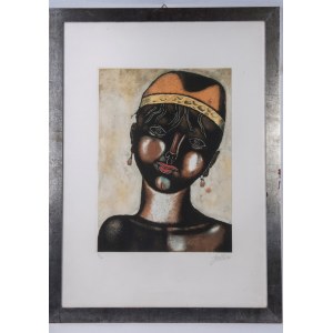 Head of an African girl multiple on paper 50 x 70 cm framed, signed and numbered 71/120 State of preservation: good, Head of an African girl multiple on paper 50 x 70 cm framed, signed and numbered 71/120 State of preservation: good