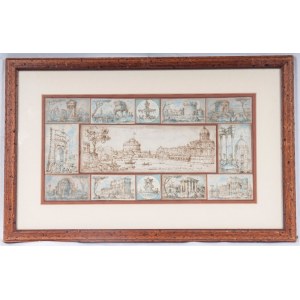 View of Rome 19th century Watercolor and ink on laid paper 18 x 38 cm in frame. State of preservation: good. Sheet not dismantled, only superficially analyzed., View of Rome 19th century Watercolor and ink on laid paper 18 x 38 cm in frame. State of prese