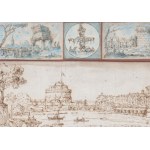 View of Rome 19th century Watercolor and ink on laid paper 18 x 38 cm in frame. State of preservation: good. Sheet not dismantled, only superficially analyzed., View of Rome 19th century Watercolor and ink on laid paper 18 x 38 cm in frame. State of prese