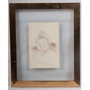 Baby&#39;s head pencil drawing on paper 15 x 10 cm signed in frame. Dedication on the back State of preservation: very good, Baby&#39;s head pencil drawing on paper 15 x 10 cm signed in frame. Dedication on the back State of preservation: very good