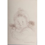 Baby&#39;s head pencil drawing on paper 15 x 10 cm signed in frame. Dedication on the back State of preservation: very good, Baby&#39;s head pencil drawing on paper 15 x 10 cm signed in frame. Dedication on the back State of preservation: very good