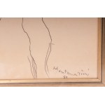 Female Nude 1989 ink on paper applied to canvas 40 x 30 cm signed, dated in frame with authentication on photo by Jorise Tarabella Montanarini. State of preservation: very good, Female Nude 1989 ink on paper applied to canvas 40 x 30 cm signed, dated in f