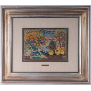 Autumn composition polychrome silkscreen on silver plate 24 x 32 cm signed, dated, numbered 77/199 in frame. Certificate of authenticity on the back State of preservation: very good, Autumn composition polychrome silkscreen on silver plate 24 x 32 cm sign