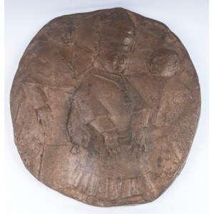 Pope and ecclesiastics, bronze casting diameter 27 cm in relief, stamped lower right A. 59 State of preservation: good, Pope and ecclesiastics, bronze casting diameter 27 cm in relief, stamped lower right A. 59 State of preservation: good