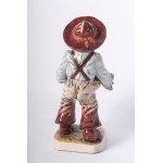 Boy with rabbits 1950s 26 x 11.5 x 10.5 cm full-round sculpture in polychrome ceramic with casting moulding. Signature engraved in the paste at the base. Condition: very good, small loss on the enamel of the little finger of the right hand., Boy with rabb