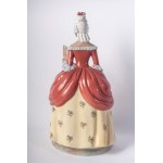 &quot; LADY LOUIS XV &quot; 1930s 47 x 21.5 x 22 cm full-round sculpture in polychrome ceramic with casting moulding. Signature and title of the manufacturer in black underglaze on the base. Condition: very good, small flaw in the enamel on the white wig.