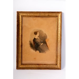 Self-portrait of a gentlewoman 19th century watercolor drawing on paper 36 x 28 cm with attribution label on the back, signed in frame. State of preservation: good, Self-portrait of a gentlewoman 19th century watercolor drawing on paper 36 x 28 cm with at