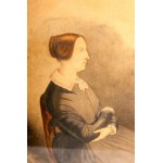Self-portrait of a gentlewoman 19th century watercolor drawing on paper 36 x 28 cm with attribution label on the back, signed in frame. State of preservation: good, Self-portrait of a gentlewoman 19th century watercolor drawing on paper 36 x 28 cm with at