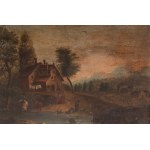 Landscape with river and forest 19th century oil painting on canvas 36 x 48 cm within a glove box frame. State of preservation: very good, Landscape with river and forest 19th century oil painting on canvas 36 x 48 cm within a glove box frame. State of pr