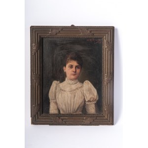 Portrait of a lady in a white dress Rome, 1893 oil painting on canvas 27 x 21.5 cm in frame. Condition: good, small color losses on the dress, Portrait of a lady in a white dress Rome, 1893 oil painting on canvas 27 x 21.5 cm in frame. Condition: good, sm