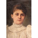 Portrait of a lady in a white dress Rome, 1893 oil painting on canvas 27 x 21.5 cm in frame. Condition: good, small color losses on the dress, Portrait of a lady in a white dress Rome, 1893 oil painting on canvas 27 x 21.5 cm in frame. Condition: good, sm