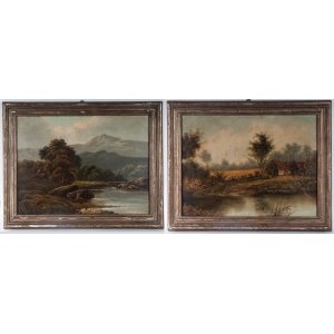 Lot of two landscapes late 19th early 20th century oil painting on canvas 38.5 x 51.5 cmfine in frame State of preservation: good, Lot of two landscapes late 19th early 20th century oil painting on canvas 38.5 x 51.5 cmfine in frame State of preservation: