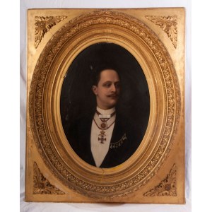 Male bust French school, second half of the 19th century oil painting on canvas 74 x 54 cm oval-shaped, signed in a contemporary triple-order gilded frame Condition: good with a hole and a loss, frame with minimal losses and wear., Male bust French school
