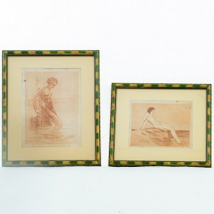 Lot of two female nudes, multiples on paper first half of the 20th century 27 x 20 cm; 18 x 21 cm signed in frame., Lot of two female nudes, multiples on paper first half of the 20th century 27 x 20 cm; 18 x 21 cm signed in frame.