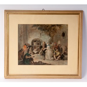 Genre scene first half of the 20th century Watercolor on paper 24 x 29 cm in frame. State of preservation: good, Genre scene first half of the 20th century Watercolor on paper 24 x 29 cm in frame. State of preservation: good