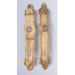 Lot of thirty-one door lock plates early 20th century 25 x 4.5 cm in rectangular bronze, ending with a male head. State of preservation: very good, Lot of thirty-one door lock plates early 20th century 25 x 4.5 cm in rectangular bronze, ending with a male