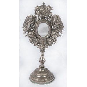 Monstrance with mirror late 19th century 31.5 x 16 cm in metal. State of preservation: good, Monstrance with mirror late 19th century 31.5 x 16 cm in metal. State of preservation: good