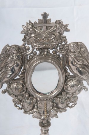 Monstrance with mirror late 19th century 31.5 x 16 cm in metal. State of preservation: good, Monstrance with mirror late 19th century 31.5 x 16 cm in metal. State of preservation: good