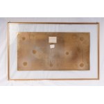 &quot;Moving Shapes No.2&quot; 1989 53.5 x 84.5 x 1.5 cm sculpture on brass plate with copper and steel applications fixed on plexiglass in frame. Signed and dated author: Dina Cogolli,Condition: good., &quot;Moving Shapes No.2&quot; 1989 53.5 x 84.5 x 1.
