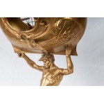 Triton supporting a boat, volume sculpture 78 x 50 x 20 cm on a quadrangular leaf-shaped base in gilded metal. Gift with signature and dedication 29 June 1901 Condition: good, minimal wear to the gilding as per use over time, Triton supporting a boat, vol