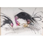 Cockfight 1965 mixed media on canvas 20 x 25 cm signed, dated in frame. State of preservation: very good, Cockfight 1965 mixed media on canvas 20 x 25 cm signed, dated in frame. State of preservation: very good