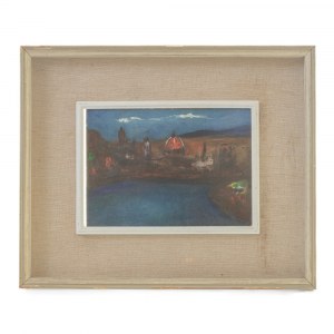 Widok Florencji 1961 obraz olejny karton 17,5 x 24,5 cm oprawione. Sygnowany na odwrocie A. Nava 1961 Stan zachowania: dobry, Widok Florencji 1961 obraz olejny karton 17,5 x 24,5 cm oprawiony. Sygnowany na odwrocie A. Nava 1961 Stan zachowania: dobry.