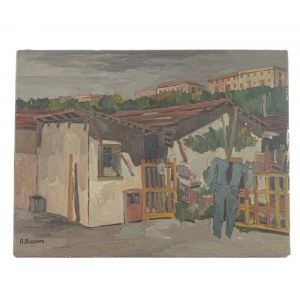 Roof 1956 oil painting on canvas 60 x 80 cm signed on the front lower left, with title on the back. State of preservation: good., Roof 1956 oil painting on canvas 60 x 80 cm signed on the front lower left, with title on the back. State of preservation: go