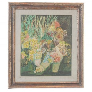 Flowers on display oil painting on canvas 60 x 50 cm framed, signed on the front lower left. State of preservation: good., Flowers on display oil painting on canvas 60 x 50 cm framed, signed on the front lower left. State of preservation: good.