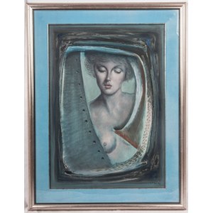 Portrait of a woman 1973 acrylic on canvas 70 x 50 cm framed, signed and dated. Dedicated and titled and dated on the back. State of preservation: excellent, Portrait of a woman 1973 acrylic on canvas 70 x 50 cm framed, signed and dated. Dedicated and tit