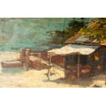 Lot of two paintings: sea views early 20th century oil painting on board and watercolor drawing on paper 12 x 20 cm; 15 x 31 cm in frames, one signed and dated with dedication on the back. State of preservation: good., Lot of two paintings: sea views earl