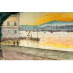 Lot of two paintings: sea views early 20th century oil painting on board and watercolor drawing on paper 12 x 20 cm; 15 x 31 cm in frames, one signed and dated with dedication on the back. State of preservation: good., Lot of two paintings: sea views earl