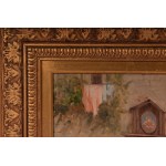Glimpse of a road with wayfarers mid 20th century oil painting on canvas 50 x 40 cm in frame. State of preservation: very good, Glimpse of a road with wayfarers mid 20th century oil painting on canvas 50 x 40 cm in frame. State of preservation: very good