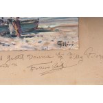 Glimpse of beach with fishermen oil painting on canvas 10 x 14.5 cm signed, dedicated in frame. State of preservation: very good, Glimpse of beach with fishermen oil painting on canvas 10 x 14.5 cm signed, dedicated in frame. State of preservation: very g