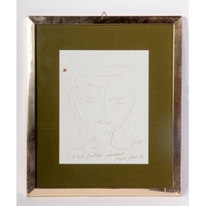 Female face 1973 ink caricature on paper 27 x 22 cm signed, dated and dedicated in frame. Condition: good, stain on the bottom of the sheet at the top left, Female face 1973 ink caricature on paper 27 x 22 cm signed, dated and dedicated in frame. Conditio