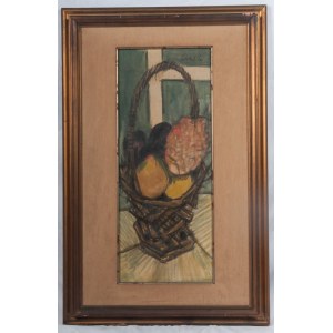 Basket with fruit oil painting on canvas 65 x 25 cm signed in frame State of preservation: good, Basket with fruit oil painting on canvas 65 x 25 cm signed in frame State of preservation: good