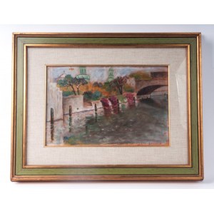 Along the Spree Berlin 1938 oil painting on cardboard 23 x 34 cm framed, signed, dated and titled on the front lower right. State of preservation: very good, Along the Spree Berlin 1938 oil painting on cardboard 23 x 34 cm framed, signed, dated and titled